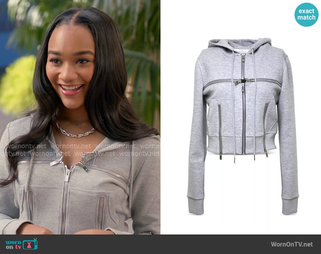 Rokh Broken Zip Up Hoodie worn by Tori (Lauryn Hardy) on All American Rokh Broken Zip Up Hoodie worn by Tori (Lauryn Hardy) on All American