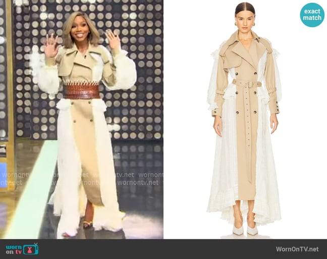Rokh Trench With Ruffle Dress worn by Sarah Jakes Roberts on Tamron Hall Show Rokh Trench With Ruffle Dress worn by Sarah Jakes Roberts on Tamron Hall Show