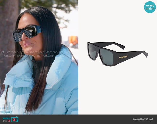 Saint Laurent 57mm Acetate Semi-Shield Sunglasses worn by Lisa Barlow on The Real Housewives of Salt Lake City Saint Laurent 57mm Acetate Semi-Shield Sunglasses worn by Lisa Barlow on The Real Housewives of Salt Lake City