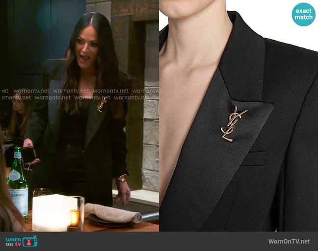 Saint Laurent Cassandre Brooch in Metal worn by Lisa Barlow on The Real Housewives of Salt Lake City Saint Laurent Cassandre Brooch in Metal worn by Lisa Barlow on The Real Housewives of Salt Lake City