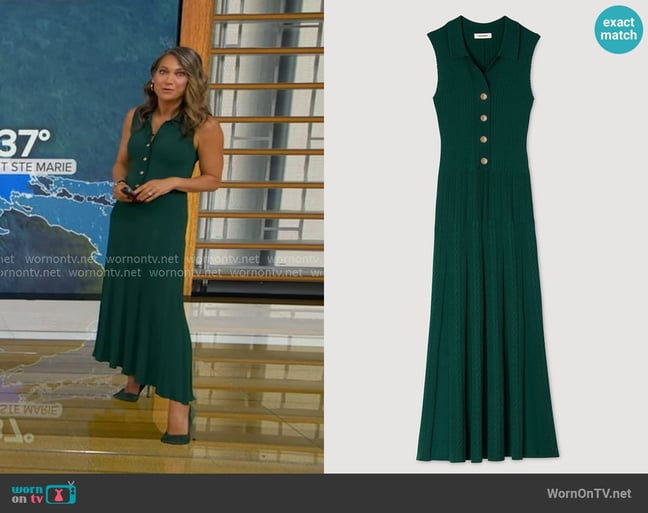 Sandro Knit Dress with Polo Neck in Dark Green worn by Ginger Zee on Good Morning America Sandro Knit Dress with Polo Neck in Dark Green worn by Ginger Zee on Good Morning America