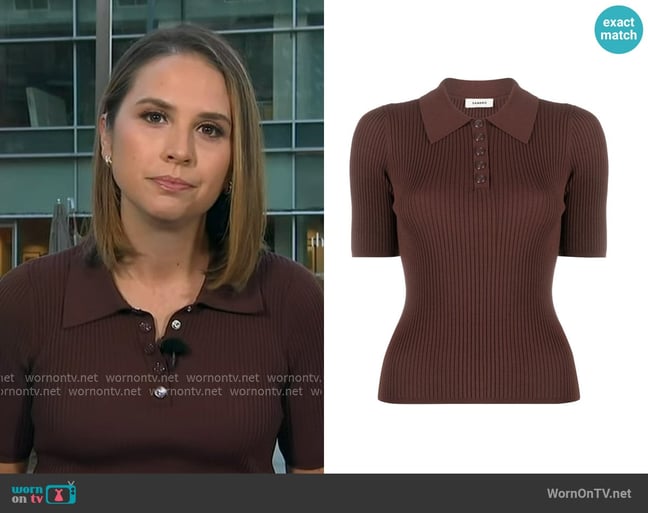 Sandro Ribbed-knit Polo Top worn by Elizabeth Schulze on Good Morning America Sandro Ribbed-knit Polo Top worn by Elizabeth Schulze on Good Morning America