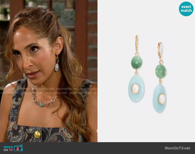Style & Co Stone & Imitation Pearl Double Drop Earrings worn by Lily Winters (Christel Khalil) on The Young and the Restless Style & Co Stone & Imitation Pearl Double Drop Earrings worn by Lily Winters (Christel Khalil) on The Young and the Restless