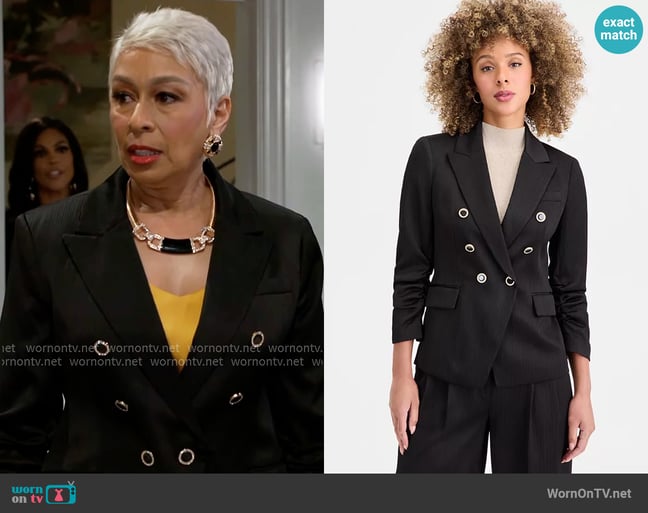Tahari ASL Textured-Satin Faux-Double-Breasted Blazer worn by Anita Dupree (Tamara Tunie) on Beyond the Gates