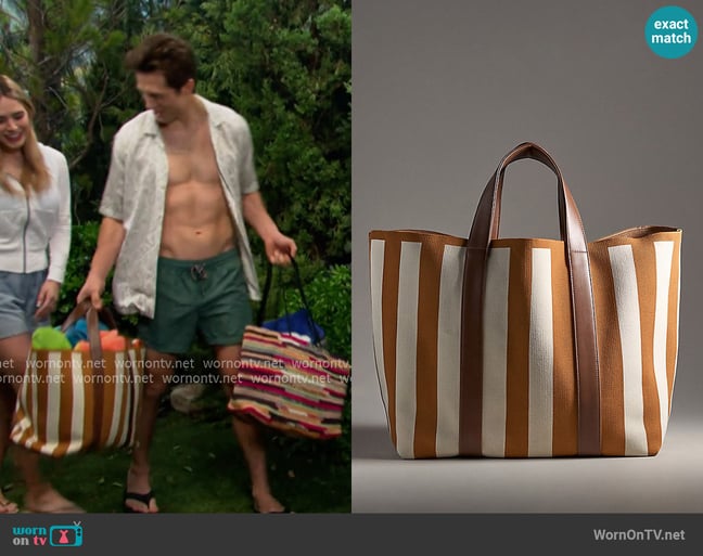 Anthropologie Everyday Stripe Knit Tote worn by Tate Black (Leo Howard) on Days of our Lives Anthropologie Everyday Stripe Knit Tote worn by Tate Black (Leo Howard) on Days of our Lives