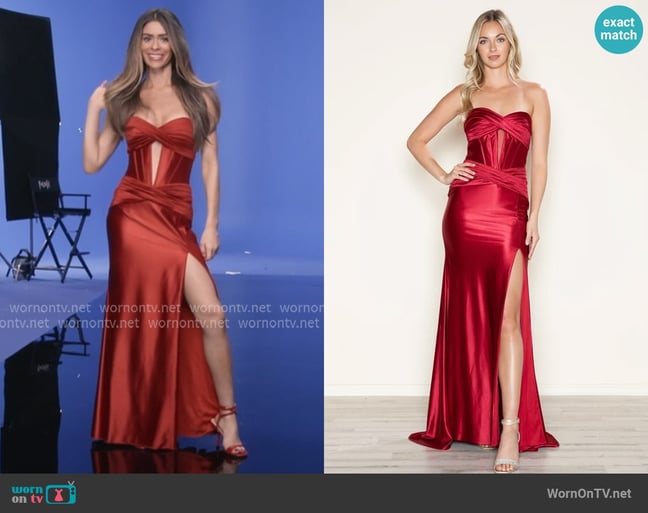 The Dress Outlet Fitted Corset Long Formal Slit Prom Dress worn by Taylor Frankie Paul on The Secret Lives of Mormon Wives The Dress Outlet Fitted Corset Long Formal Slit Prom Dress worn by Taylor Frankie Paul on The Secret Lives of Mormon Wives