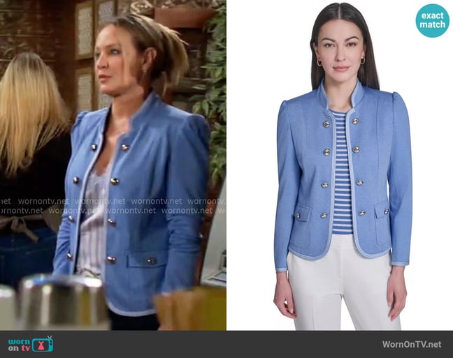Tommy Hilfiger Framed Band Mandarin Collar Jacket worn by Sharon Newman (Sharon Case) on The Young and the Restless