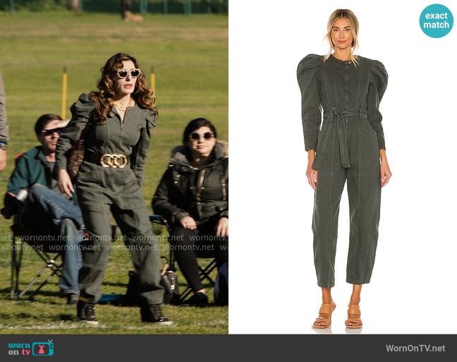 Ulla Johnson Pascal Jumpsuit in Peat worn by Esmeralda Grand (Sabrina Impacciatore) on The Paper Ulla Johnson Pascal Jumpsuit in Peat worn by Esmeralda Grand (Sabrina Impacciatore) on The Paper