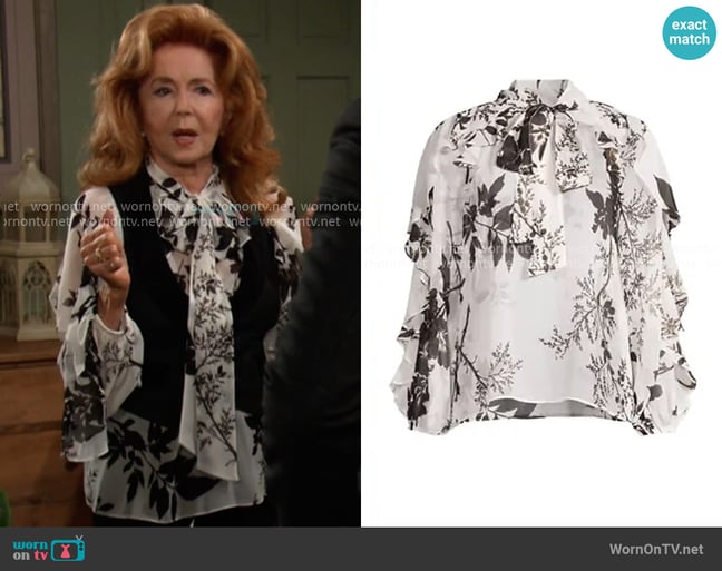 Ungaro Alexis Floral Silk Ruffled Blouse worn by Maggie Horton (Suzanne Rogers) on Days of our Lives