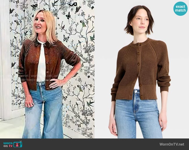 Universal Thread Iconic Cotton Cardigan in Brown worn by Chassie Post on Today Universal Thread Iconic Cotton Cardigan in Brown worn by Chassie Post on Today