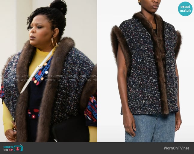 Valentino Garavani Fur Trim Gilet worn by Adelola Olofin (Gbemisola Ikumelo) on The Paper Valentino Garavani Fur Trim Gilet worn by Adelola Olofin (Gbemisola Ikumelo) on The Paper