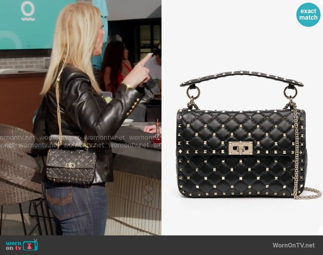 Valentino Rockstud quilted shoulder bag worn by Vicki Gunvalson on The Real Housewives of Orange County Valentino Rockstud quilted shoulder bag worn by Vicki Gunvalson on The Real Housewives of Orange County