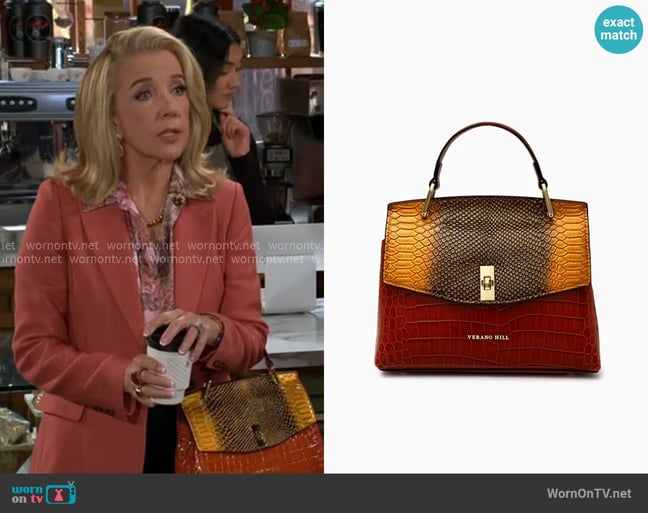 Verano Hill Versailles Shoulder Bag in Orange worn by Nikki Reed Newman (Melody Thomas-Scott) on The Young and the Restless