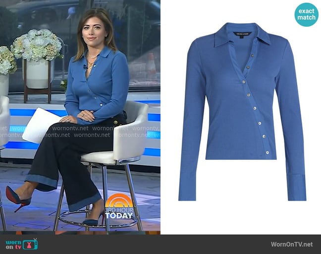 Veronica Beard Brenner Angled Shirt in Blue Coast worn by Chloe Melas on Today