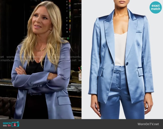 Veronica Beard Medi Satin Jacket worn by Christine Blair Williams (Lauralee Bell) on The Young and the Restless Veronica Beard Medi Satin Jacket worn by Christine Blair Williams (Lauralee Bell) on The Young and the Restless