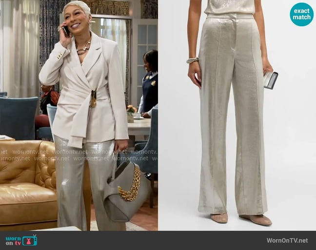 Veronica Beard Millicent Metallic Suiting Pants worn by Anita Dupree (Tamara Tunie) on Beyond the Gates Veronica Beard Millicent Metallic Suiting Pants worn by Anita Dupree (Tamara Tunie) on Beyond the Gates