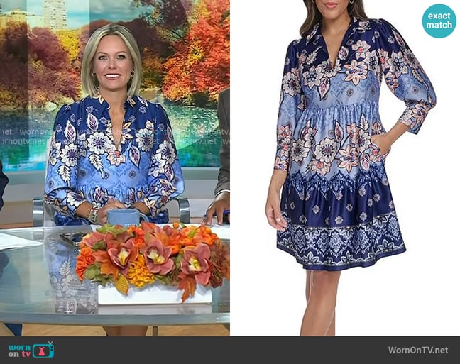Vince Camuto Knit Printed Collared 3/4 Sleeve Tiered Trapeze Dress worn by Dylan Dreyer on Today