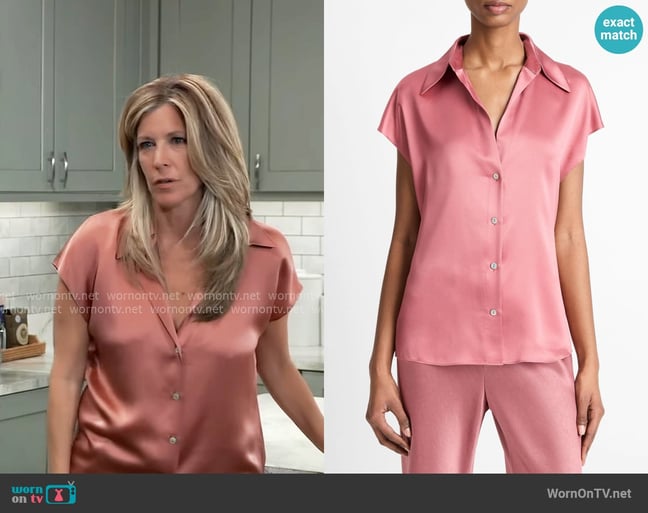 Vince Silk-Satin Shirt worn by Nina Reeves (Cynthia Watros) on General Hospital