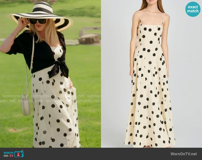 Wayf Carolina Polka Dot Cotton Godet Maxi Dress worn by Shannon Beador on The Real Housewives of Orange County Wayf Carolina Polka Dot Cotton Godet Maxi Dress worn by Shannon Beador on The Real Housewives of Orange County