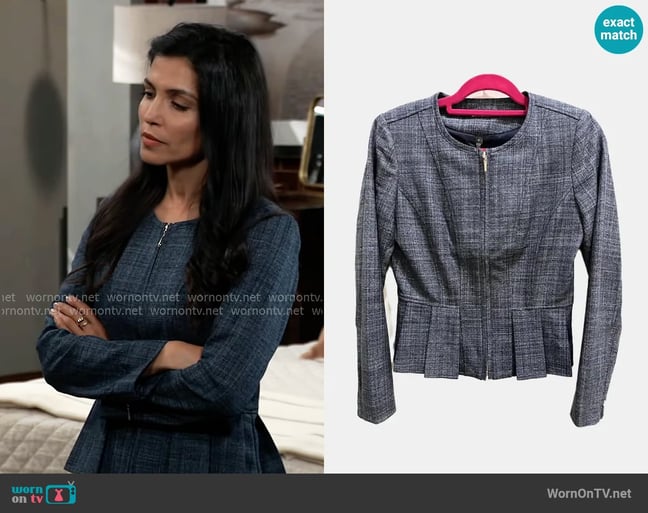 White House Black Market Crosshatch Jacket worn by Justine Turner (Nazneen Contractor) on General Hospital White House Black Market Crosshatch Jacket worn by Justine Turner (Nazneen Contractor) on General Hospital