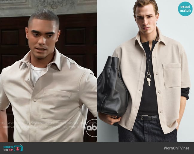 Zara Comford Non-Iron Overshirt in Light Tan worn by  Kai Taylor (Jens Austin Astrup) on General Hospital