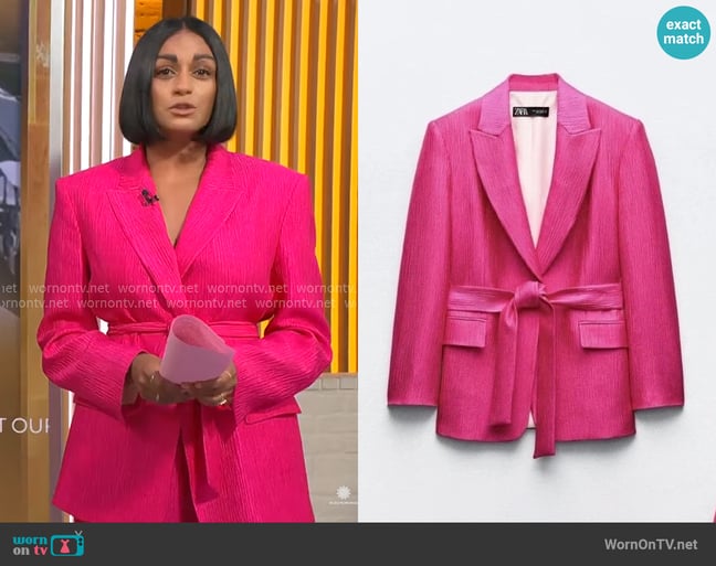 Zara Jacket With Belt worn by Shanelle Kaul on CBS Mornings Zara Jacket With Belt worn by Shanelle Kaul on CBS Mornings
