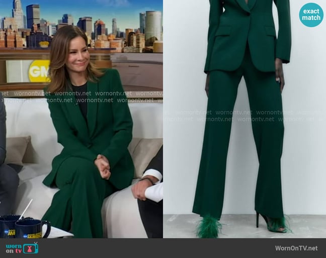 Zara Long Flowy Pants in Green worn by Rebecca Jarvis on Good Morning America Zara Long Flowy Pants in Green worn by Rebecca Jarvis on Good Morning America