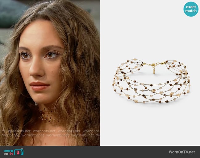 Zara Metallic Thread Stone Choker Necklace worn by Melissa Dylan (Sydney Bullock) on The Bold and the Beautiful Zara Metallic Thread Stone Choker Necklace worn by Melissa Dylan (Sydney Bullock) on The Bold and the Beautiful