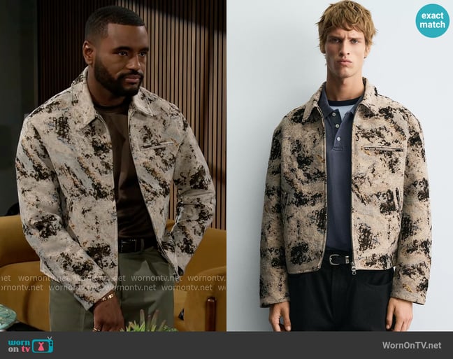 Zara Textured Jacquard Jacket worn by Andre Richardson (Sean Freeman) on Beyond the Gates Zara Textured Jacquard Jacket worn by Andre Richardson (Sean Freeman) on Beyond the Gates