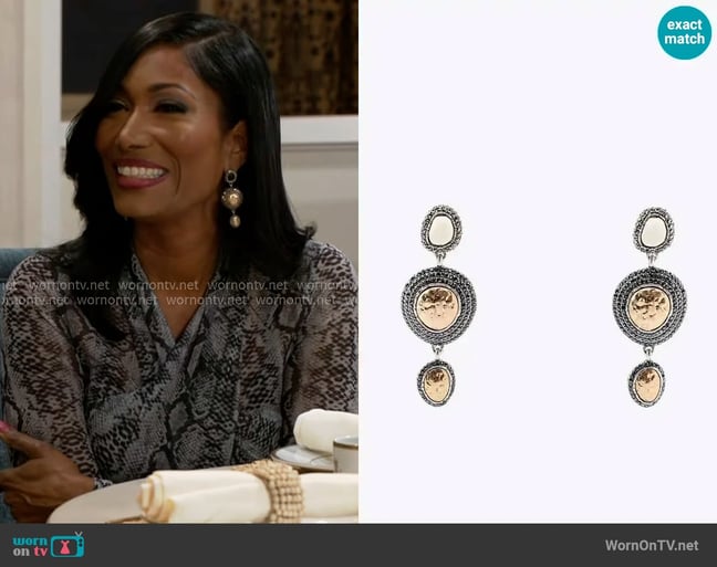 Zara Textured Jewel Triple Earrings worn by Dana 'Leslie' Thomas (Trisha Mann-Grant) on Beyond the Gates