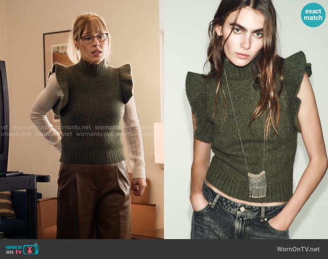 Zara Wool Waistcoat with Ruffles worn by Lisa Graysh (Lisa Gilroy) on The Paper