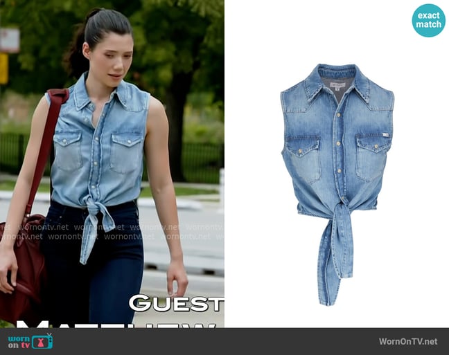 AG Jeans Dakotah Denim Tie Shirt worn by Violet Mikami (Hanako Greensmith) on Chicago Fire AG Jeans Dakotah Denim Tie Shirt worn by Violet Mikami (Hanako Greensmith) on Chicago Fire
