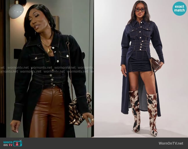 Akira City Nights Denim Button Down worn by Dana 'Leslie' Thomas (Trisha Mann-Grant) on Beyond the Gates Akira City Nights Denim Button Down worn by Dana 'Leslie' Thomas (Trisha Mann-Grant) on Beyond the Gates