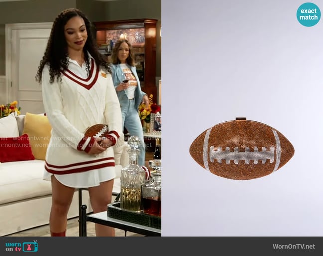 Akira Half Time Show Embellished Clutch in Brown worn by Chelsea Hamilton (RhonniRose Mantilla) on Beyond the Gates Akira Half Time Show Embellished Clutch in Brown worn by Chelsea Hamilton (RhonniRose Mantilla) on Beyond the Gates
