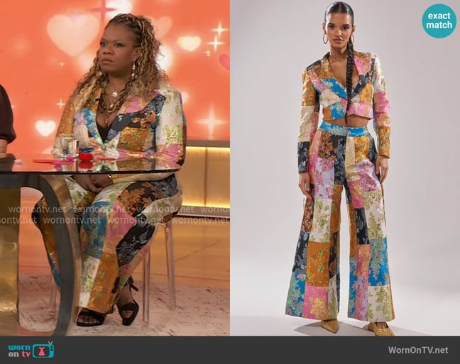 Akira Lolita Patchwork Brocade Blazer worn by Yamaneika Saunders on The Drew Barrymore Show Akira Lolita Patchwork Brocade Blazer worn by Yamaneika Saunders on The Drew Barrymore Show