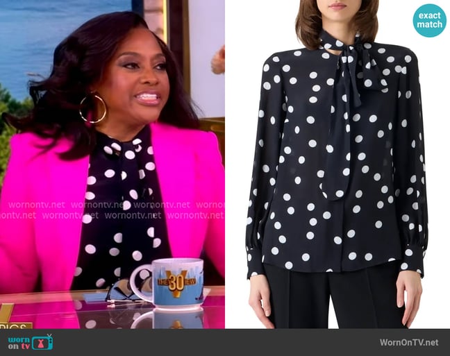 Akris Punto Polka Dot Silk Georgette Tie Neck Top worn by Sherri Shepherd on The View Akris Punto Polka Dot Silk Georgette Tie Neck Top worn by Sherri Shepherd on The View