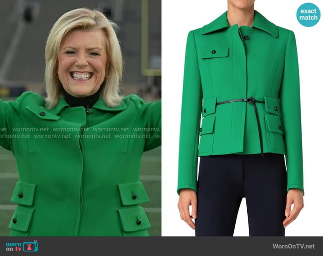 Akris Punto Wool Tricotine Belted Jacket worn by Anne Thompson on Today