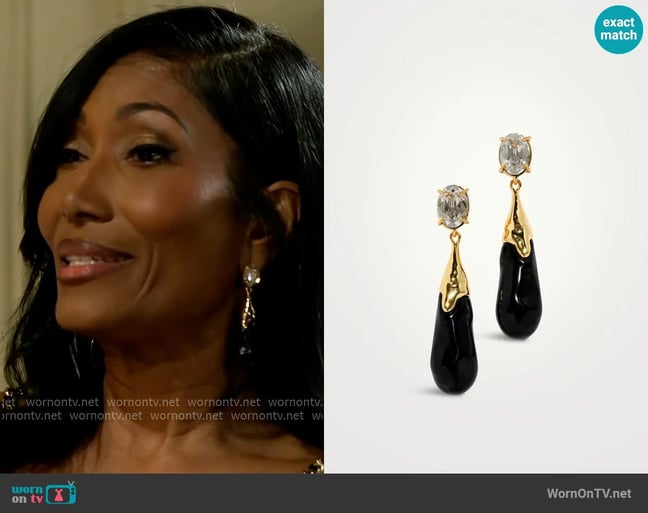 Alexis Bittar Bonbon Crystal Small Teardrop Earrings worn by Dana 'Leslie' Thomas (Trisha Mann-Grant) on Beyond the Gates Alexis Bittar Bonbon Crystal Small Teardrop Earrings worn by Dana 'Leslie' Thomas (Trisha Mann-Grant) on Beyond the Gates