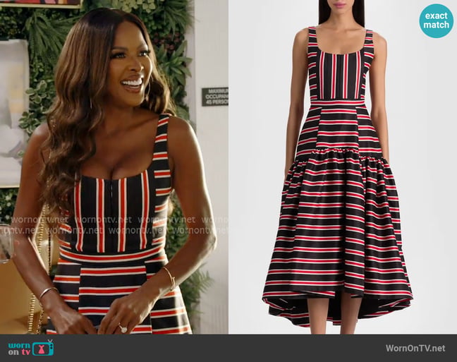 Alice + Olivia Diana Midi Dress worn by Stacey Rusch on The Real Housewives of Potomac Alice + Olivia Diana Midi Dress worn by Stacey Rusch on The Real Housewives of Potomac