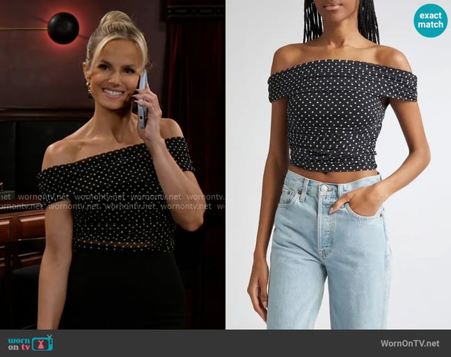 Alice + Olivia Isadola Top in Black/Off White Polka Dot worn by Vanessa McBride (Lauren Buglioli) on Beyond the Gates Alice + Olivia Isadola Top in Black/Off White Polka Dot worn by Vanessa McBride (Lauren Buglioli) on Beyond the Gates
