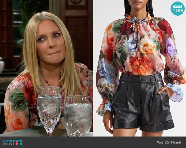 Alice + Olivia Norah Top worn by Christine Blair Williams (Lauralee Bell) on The Young and the Restless Alice + Olivia Norah Top worn by Christine Blair Williams (Lauralee Bell) on The Young and the Restless