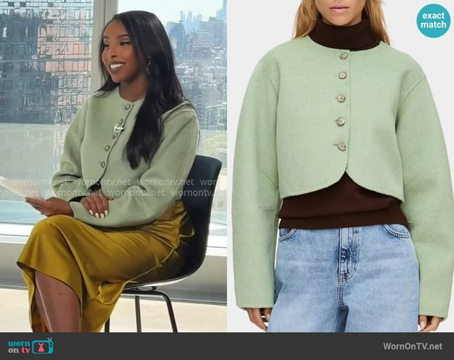 Aligne Angelina Wool Blend Crop Jacket worn by Mona Kosar Abdi on Extra