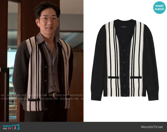 All Saints Berkley Cardigan in Cinder Black Marl worn by Daniel Kim (Tim Jo) on Reasonable Doubt