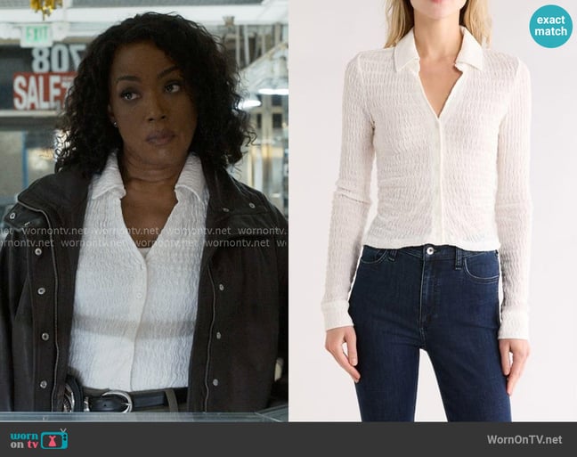 All Saints Connie Textured Weave Button-Up Shirt worn by Athena Grant (Angela Bassett) on 9-1-1