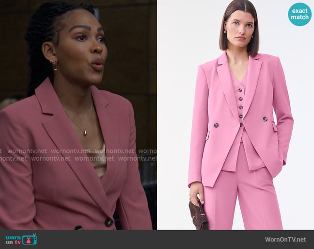 Ann Taylor The Cutaway Blazer in Fluid Crepe worn by Regina (Meagan Good) on Reasonable Doubt Ann Taylor The Cutaway Blazer in Fluid Crepe worn by Regina (Meagan Good) on Reasonable Doubt