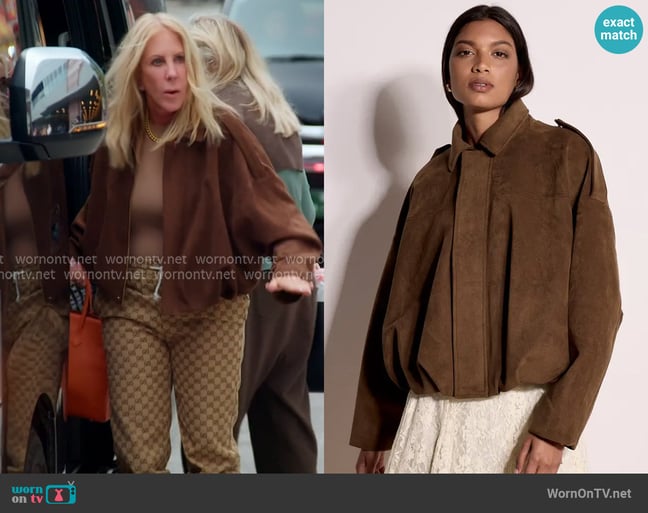 Apricot Suedette Bubble Hem Jacket worn by Vicki Gunvalson on The Real Housewives of Orange County Apricot Suedette Bubble Hem Jacket worn by Vicki Gunvalson on The Real Housewives of Orange County