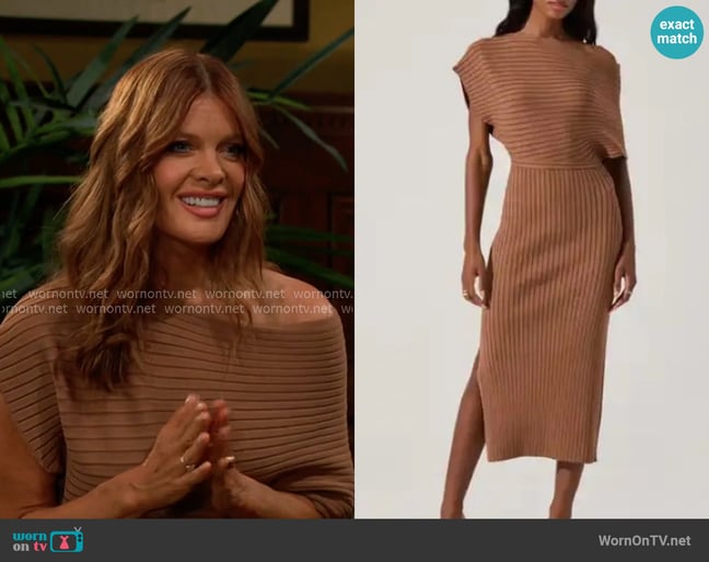 ASTR The Label One-Shoulder Wide Rib Sweater Dress worn by Phyllis Summers (Michelle Stafford) on The Young and the Restless