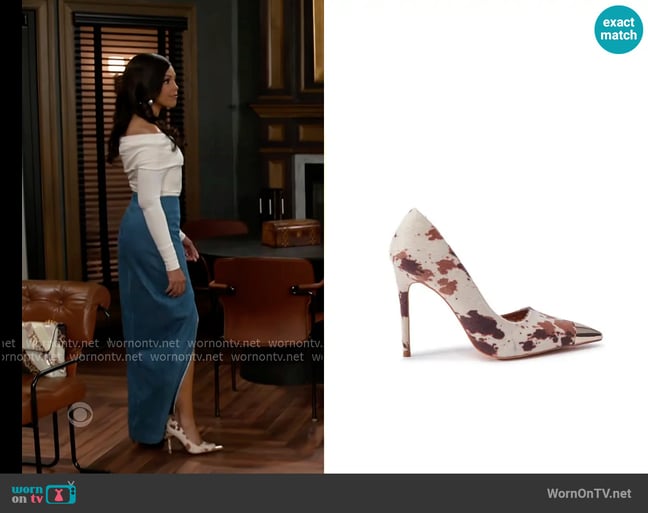 Azalea Wang Brayan Cow Stiletto Pump worn by Dani Dupree (Karla Mosley) on Beyond the Gates Azalea Wang Brayan Cow Stiletto Pump worn by Dani Dupree (Karla Mosley) on Beyond the Gates