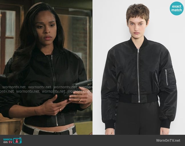 Babaton Paramount Bomber worn by Andrea Cruz (Ash Santos) on Marshals Babaton Paramount Bomber worn by Andrea Cruz (Ash Santos) on Marshals