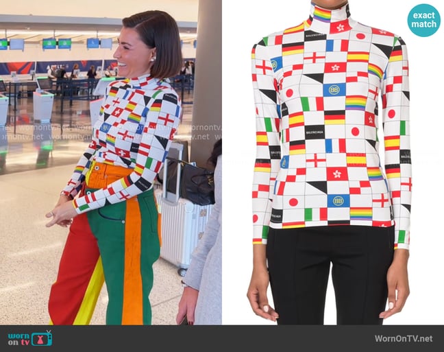 Balenciaga Multi-Flag Check Turtleneck Top worn by Bronwyn Newport on The Real Housewives of Salt Lake City